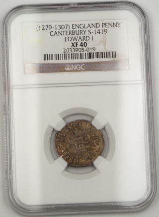 1279 - 1307 England Long Cross Penny Coin Canterbury S - 1419 Edward I Ngc Xf - 40 Akr photo
