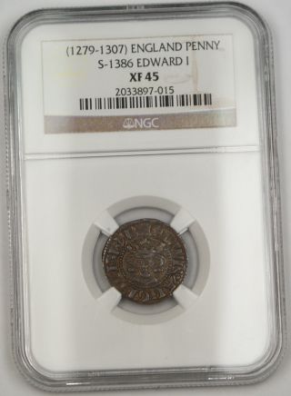 1279 - 1307 England Long Cross Penny Silver Coin S - 1386 Edward I Ngc Xf - 45 Akr photo