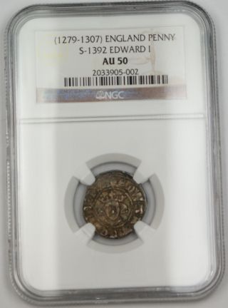 1279 - 1307 England Long Cross Penny Silver Coin S - 1392 Edward I Ngc Au - 50 Akr photo