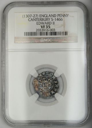 1307 - 27 England Penny Silver Coin Canterbury S - 1466 Edward Ii Ngc Vf - 35 Akr photo