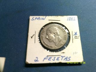 Spain 2 Pesetas Silver.  835 1882 Y 678 photo