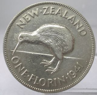 1941 Zealand Florin Silver Coin Xf - Au photo