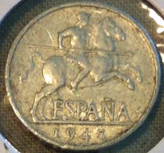 1945 Spain - 5 Cents - National Issue - Aluminum Wartime Issue In 2x2 photo