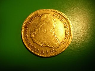 Colombia Spanish Colonial 1 Escudo Gold Doubloon 1816 Ferdinand Vii. photo