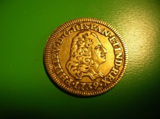 Spain 1 Escudo Gold Doubloon 1739 Philip V.  Madrid.  Xf. photo
