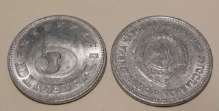 Yugoslavia 5 Dinara,  1953 Coin - Aluminum photo