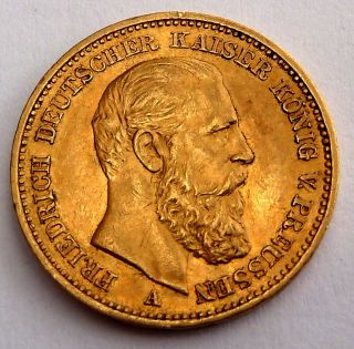 German States - Prussia 20 Gold Mark 1888 7.  96 Gr.  0.  2304 Oz.  0.  900 Gold 1 - Year photo