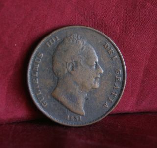 1831 Great Britain One Penny Copper World Coin Seated Uk England Trident Rare photo