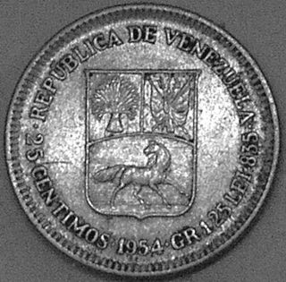 Venezuela 1954 Silver 25 Centimos One Year Type - - - Sharp - - - photo