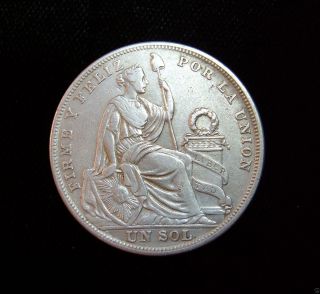 Peru 1924 Sol Coin.  500 Silver Seated Liberty photo