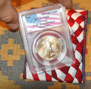 Very Rare Ground Zero1998 Pcgs Ms69 Gold Us Eagle Coin Wtc 9/11/01 Recovery L@@k photo