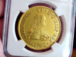 Rare Unheard Of Uncirculated Gold 1750 Eight Escudos Chile (ngc) photo