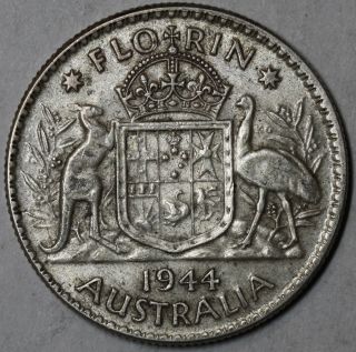 1944 - M Australia Sterling Silver Florin (wwii Melbourne Coin) photo