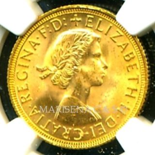 1958 Britain Q E Ii Gold Coin Sovereign Ngc Cert Ms 64 Luster photo
