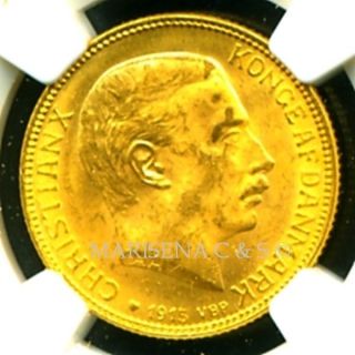 1915 Vbp Denmark Gold Coin 20 Kroner Ngc Cert Ms 62 Marvelous Luster photo
