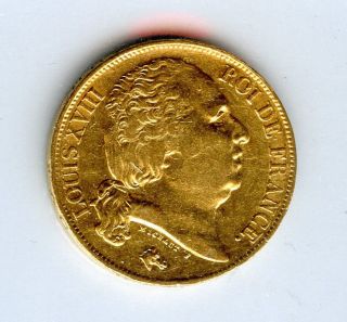 1817 A France Louis Xviii Gold Coin 20 Francs Rare Year photo