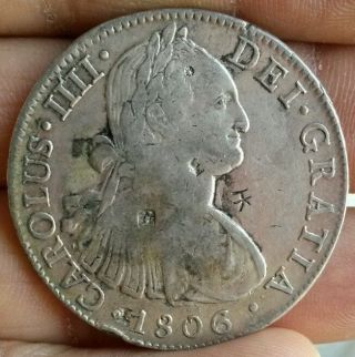 Mexico 1806 8 Reales Mo Th Carolus Iiii Silver Mexican With Chopmarks photo