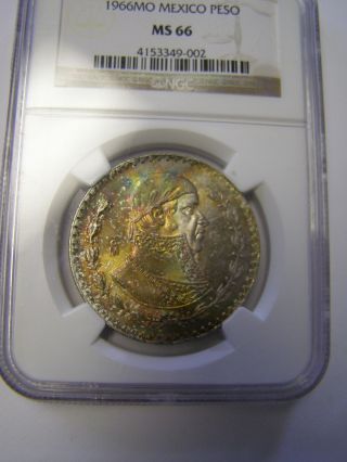 1966 Ngc Ms 66 Silver Peso,  Rainbow Toned Both Sides,  Resubmit To Get A Star photo