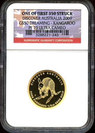 2009 $50 Gold Discover Australia Dreaming Kangaroo Ngc Pf70uc 1 Of 1st 350 photo