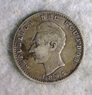 Ecuador 2 Decimos 1895 Very Fine Silver Coin (cyber 751) photo