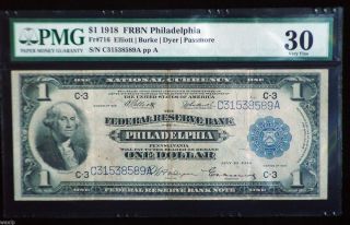 Paper Money - $1 - Philadelphia - 716 - Frnb - Rare - Pmg - Large Note - Friedburg photo