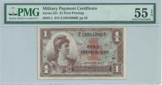 Mpc Military Payment Certificate Series 521 $1 Currency Pmg 55 Epq Au Note 000e photo