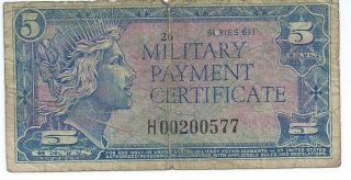 Mpc Military Payment Certificate Series 611 5 Cents Replacement Currency 577 photo