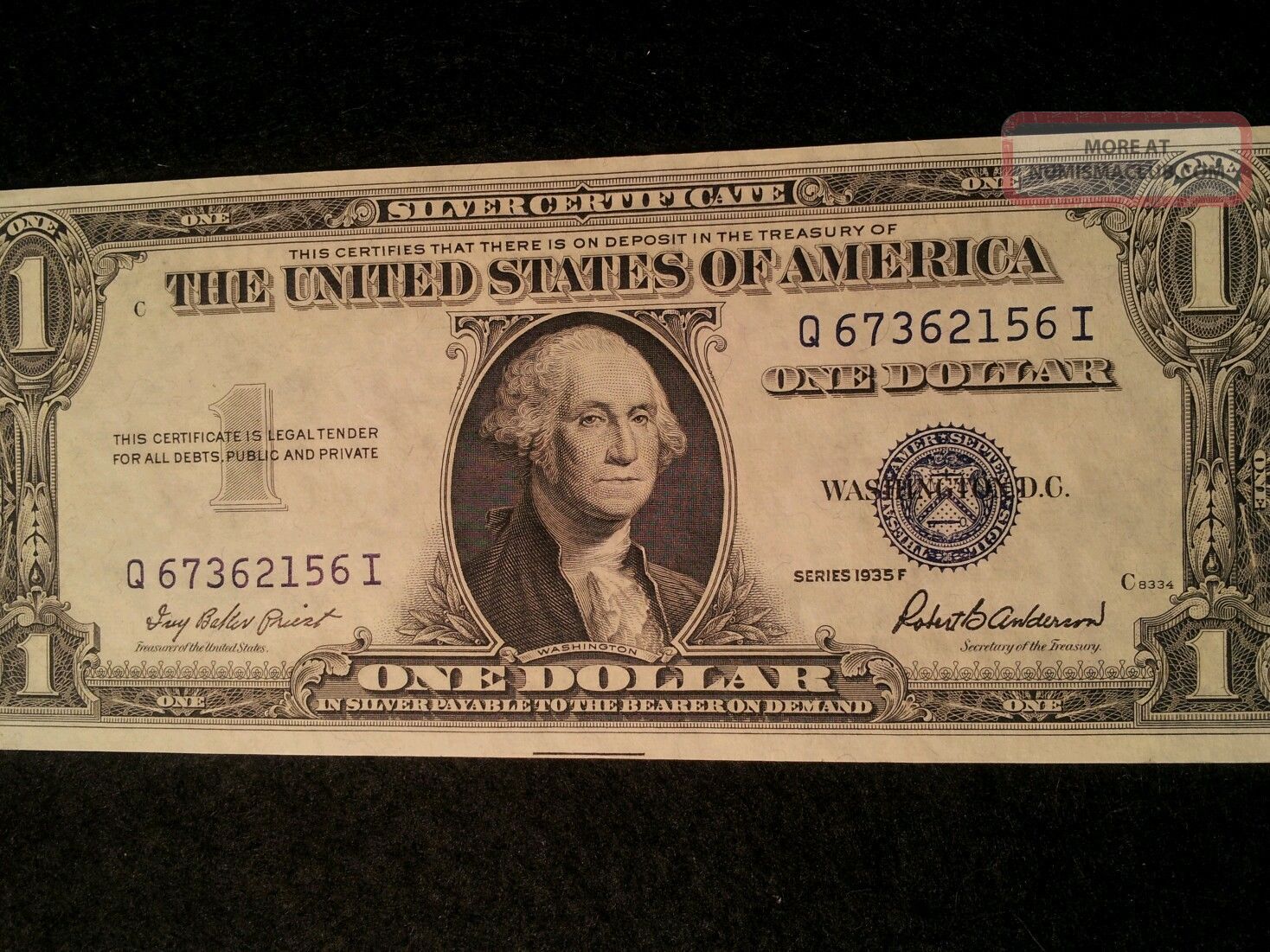 1 One Dollar Us Silver Certificate 1935f Priest Anderson Fr 1615