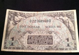 Us Military Payment Certificate 1951 One 1 Dollar Series 481 Sm26 Currency photo