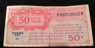 Military Payment Certificate Us 1947 Fifty 50 Cents Series 471 Kl M11 Currency photo