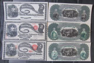 1866 1870 1878 $2 Two Dollars Note Copy Replicas National Currency Lazy Deuces photo