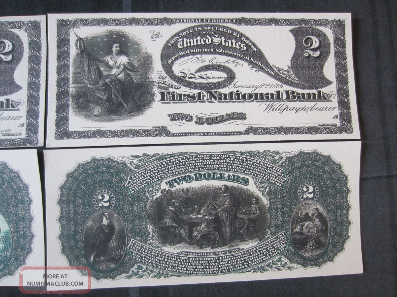 1866 1870 1878 $2 Two Dollars Note Copy Replicas National Currency Lazy ...