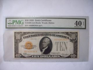 1928 $10 Gold Certificate - Pmg Extremely Fine 40 Epq photo