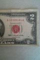 1963 $2 Dollar Bill Red Seal Aa Block Old Note Fine Small Size Notes photo 1