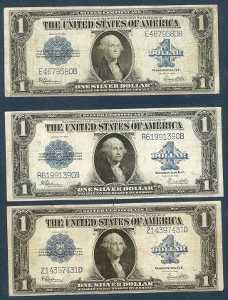 Three Large Size U.  S.  $1,  Speelman And White,  Series 1923,  Silver Certificates photo