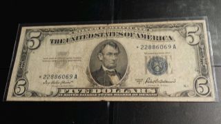 1953a Five Dollar Silver Certificate Usa Star Note Blue Seal photo