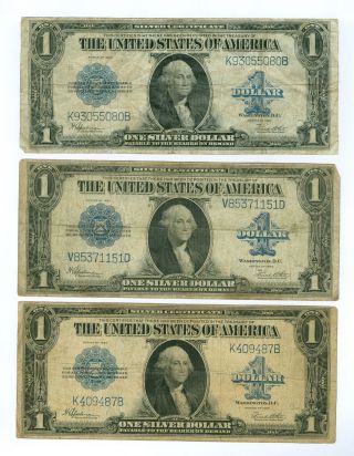 Group Of 3 - 1923 $1 Silver Certificate Blue Seal - G Washington F - 237 F - Vf photo