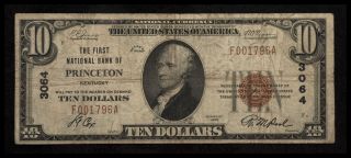$10 1929 Princeton Kentucky Ky National Currency Bank Note Bill Chart.  3064 photo