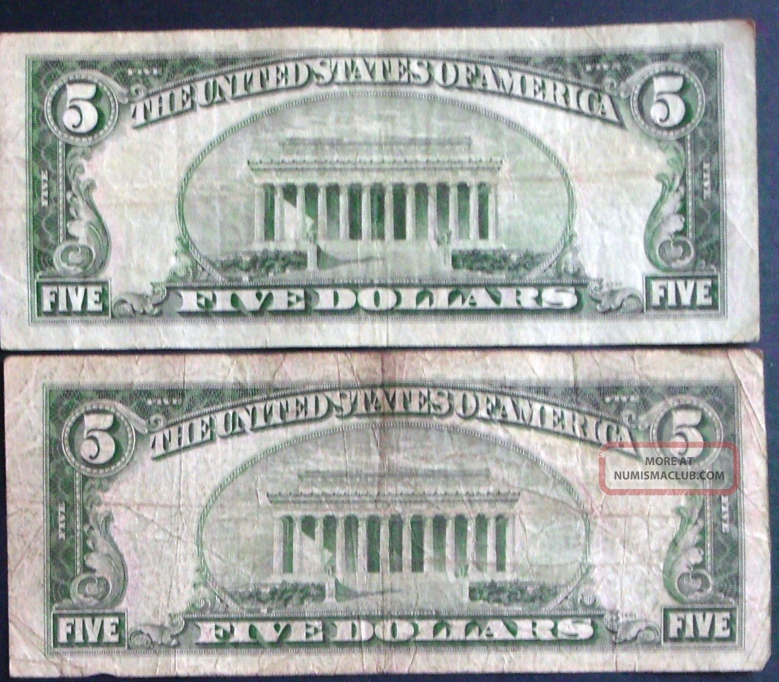 One 1953 $5 One 1934c $5 Blue Seal Silver Certificate (n73312351a) One 1953 $5 One 1934c $5 Blue Seal Silver Certificate (n73312351a)