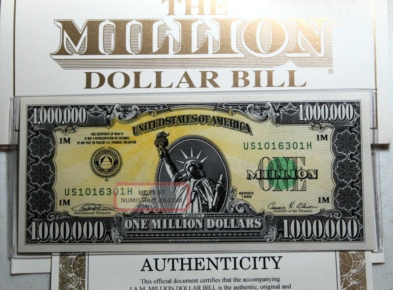 10 Authentic 1988 I.  A.  M.  One Million Dollar Bills All Paperwork Paper Money: US photo
