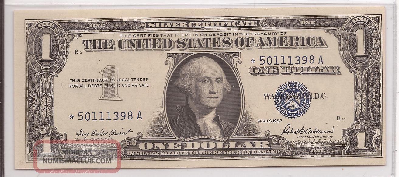 One Series 1957 $1 Silver Certificate Star Note Uncirculated 133