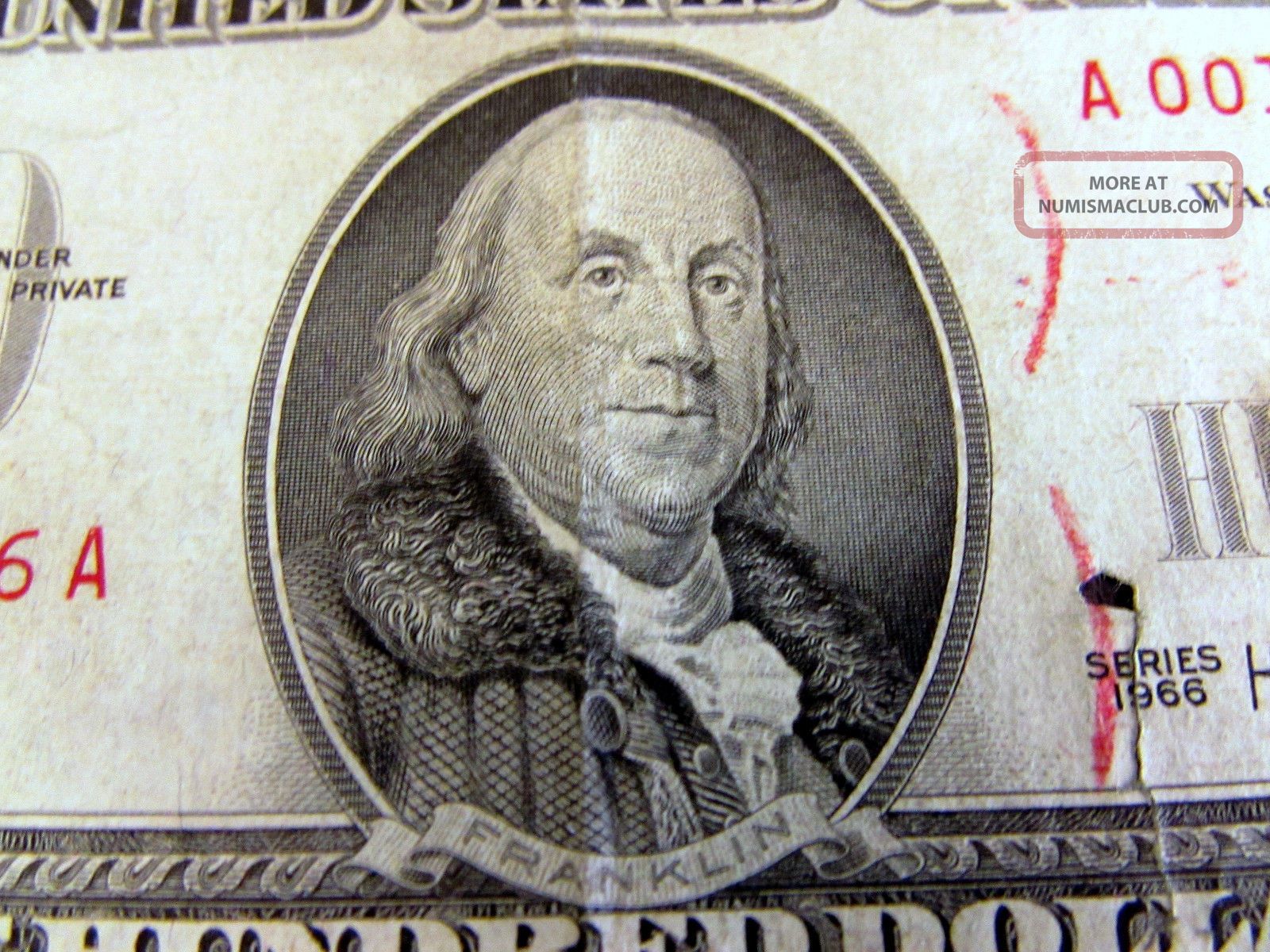 1966 United States Note $100 Dollar Bill - Low Serial