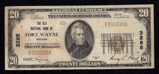 Fort Wayne,  Indiana,  Charter 3285,  Series1929,  $20.  00 Type –1,  50 Notesreported photo