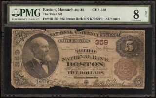 Large 1882 $5 Brownback The Third Nb Of Boston Ma Ch 359 Pmg Graded 18 Exist photo