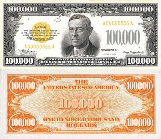 1934 $100,  000 One Hundred Thousand Dollars In Gold Copy Replica photo