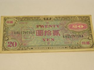 Military Currency Twenty Yen Series 100 B Bill From World War Ii photo