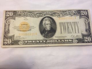 Series Of 1928 $20 Gold Certificate Small Currency Note Cond photo
