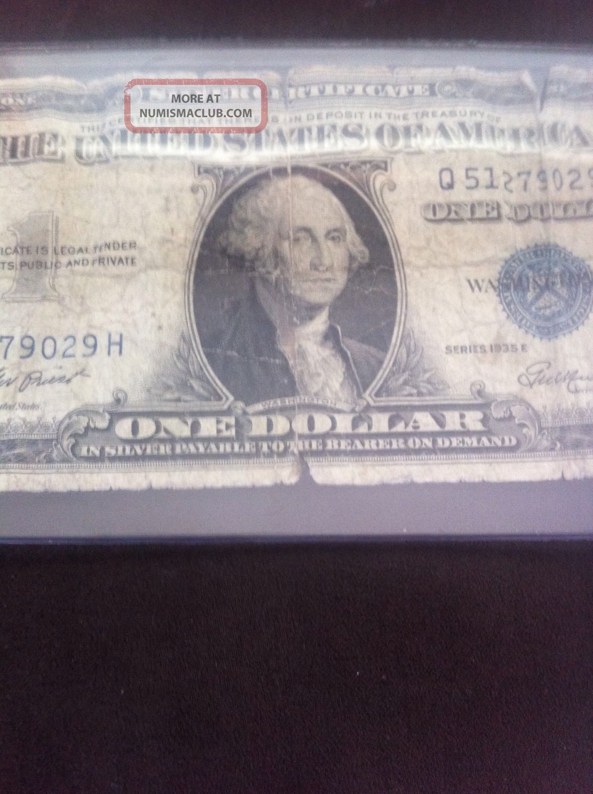 1935 E One Dollar Silver Certificate. Serial Q51279029h. Blue Seal.