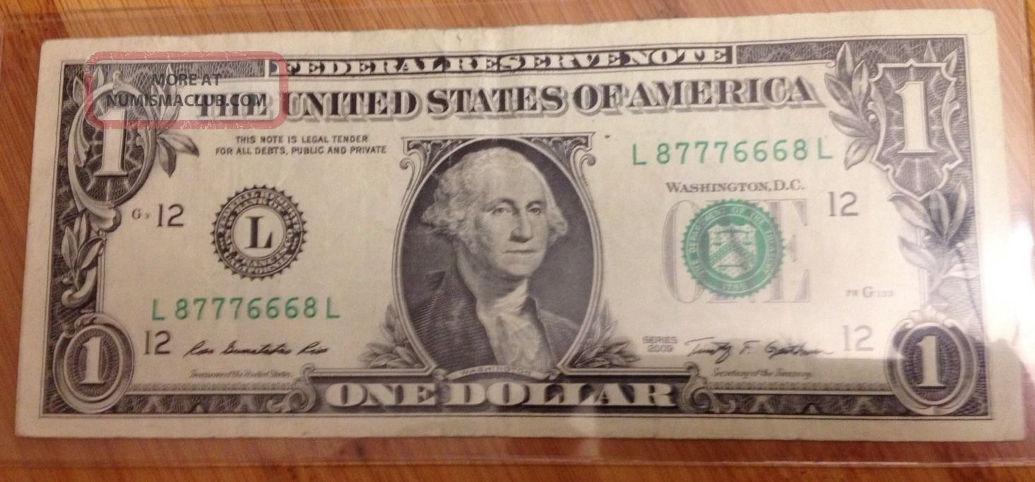 Fancy Serial Number $1 L8777 6668l Double Triple,  Priority Small Size Notes photo