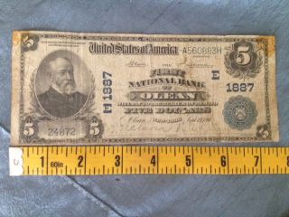 1902 Five Dollar Bill First National Bank Of Olean York Sept 13,  1914.  B photo